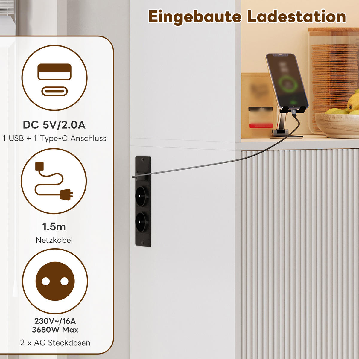 KÜCHENSCHRANK weiß aus MDF mit App-LED und integriertem Strommodul 105 × 40 × 180 cm - Weiß, Holzwerkstoff (105/180/40cm) - Luhomfu