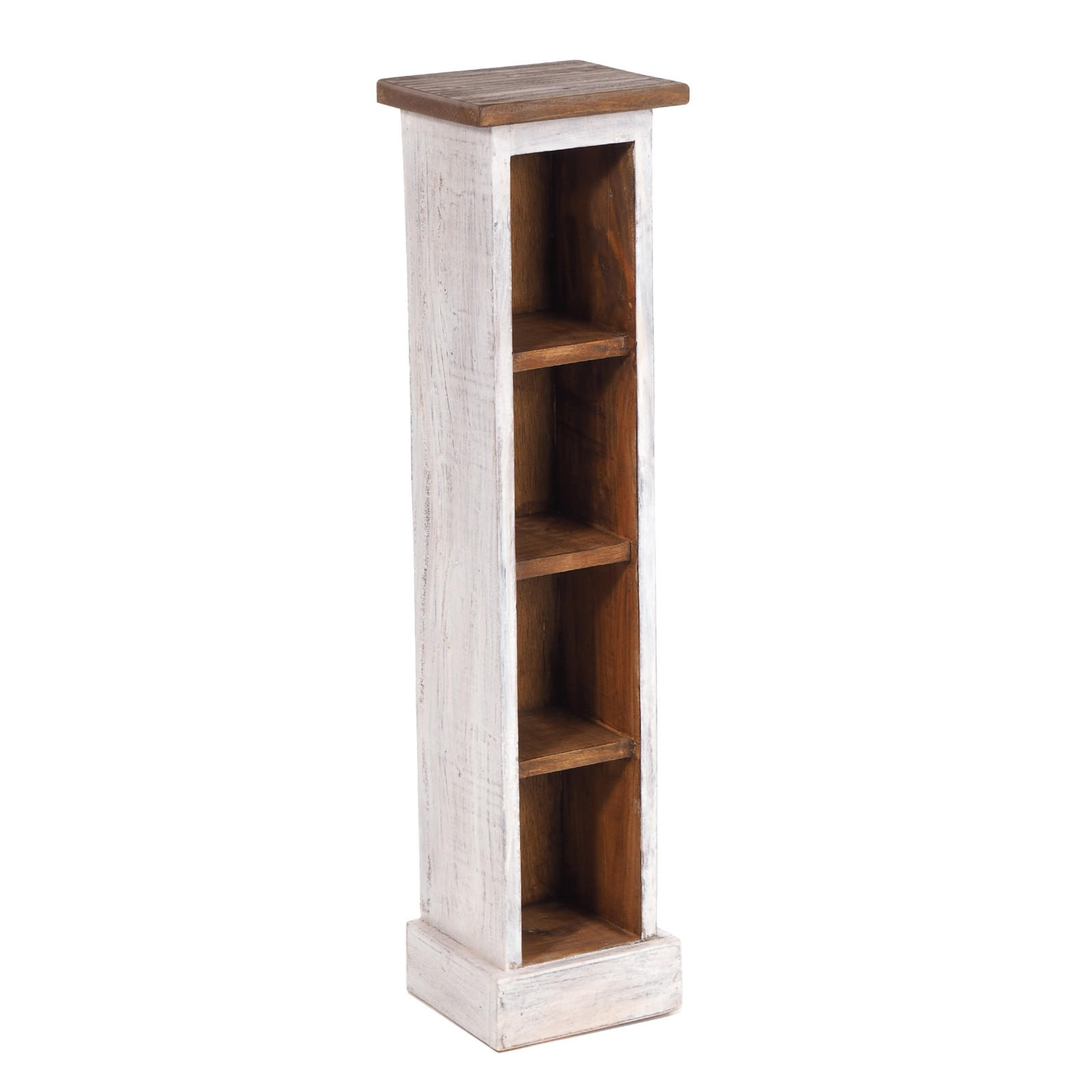 CD REGAL TOWER Mahagoni Massivholz, 4 Fächer 05 weiß-natur - Multicolor, Holz (16/76/15cm) - DESIGN DELIGHTS