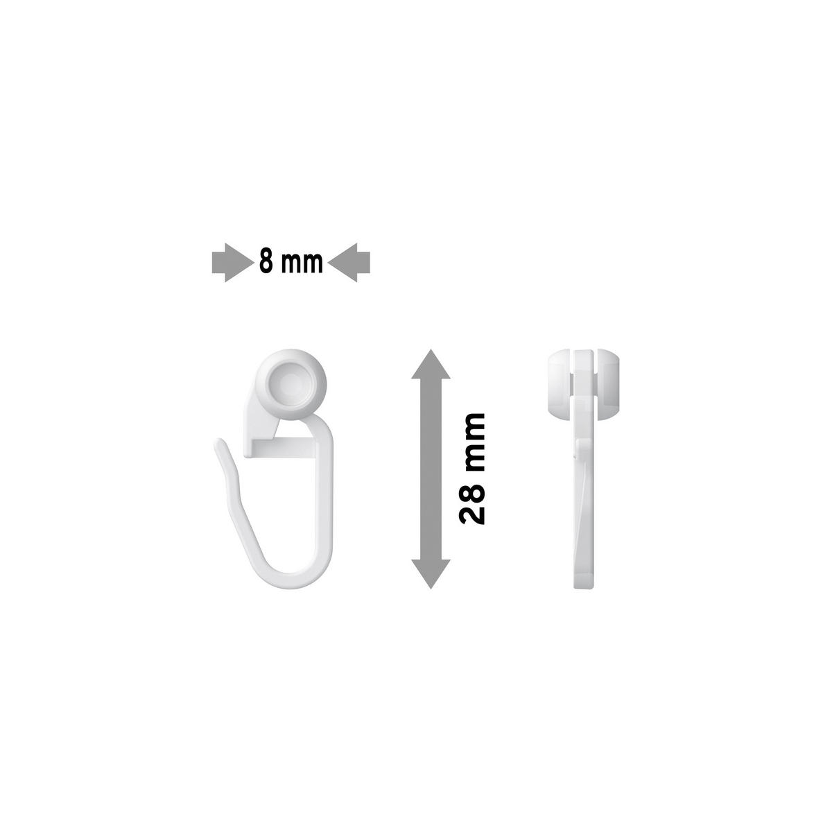 INNENLAUFROLLEN MIT FALTENHAKEN FÜR HOHLKAMMERSCHIENEN, Rollen Ø 8 mm, Packung 100 Stück - Weiß, Kunststoff (1.1/2.7/1cm) - INTERDECO