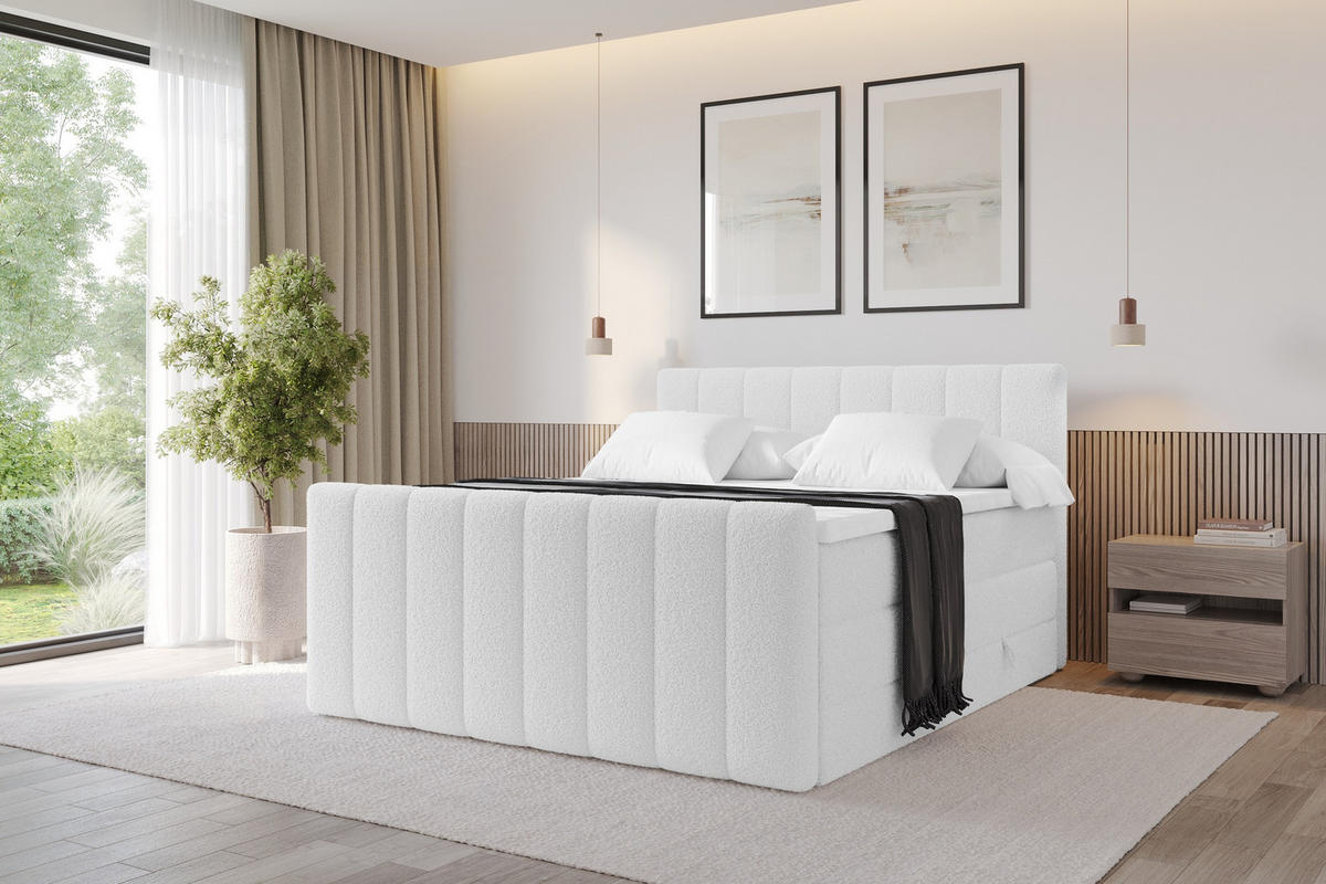 BOXSPRINGOVÁ POSTEL s matrací H3/H4 - OTTA-Z KING - 200x200 cm Bílá - bílá, kompozitní dřevo (200/200cm) - ALTDECOR