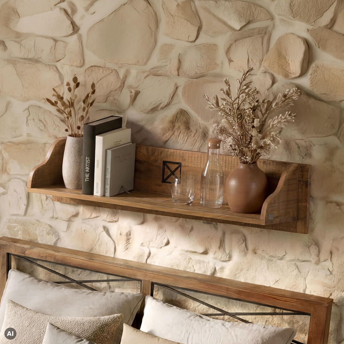 WANDREGAL Akazie 116x22x24 natur versiegelt NATURE OF SPIRIT #316 - Naturfarben, Holz (116/24/22cm) - Massivmoebel24