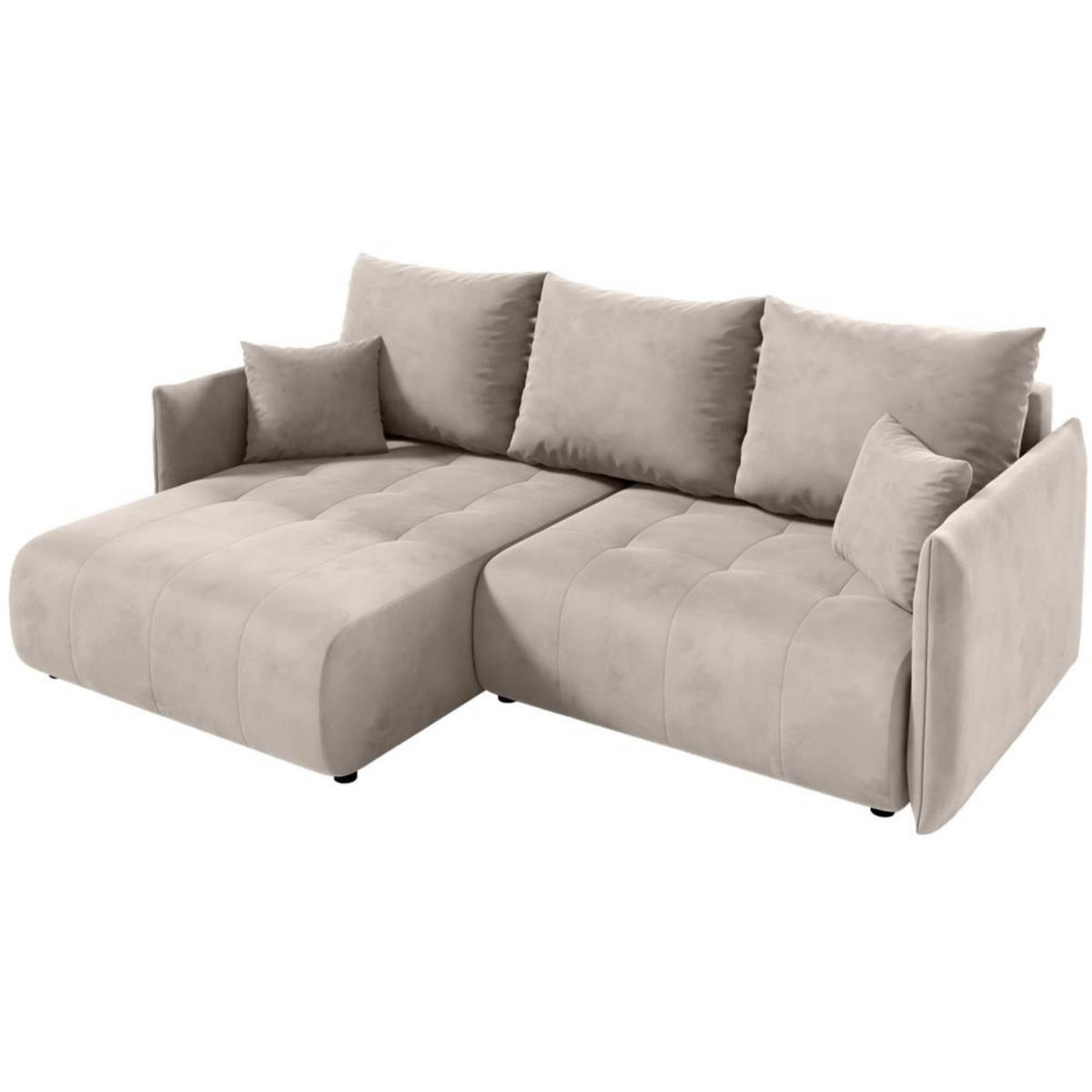 ECKSCHLAFSOFA Henry Mini beige links - Beige/Schwarz, Kunststoff/Textil (221/153cm) - Beautysofa