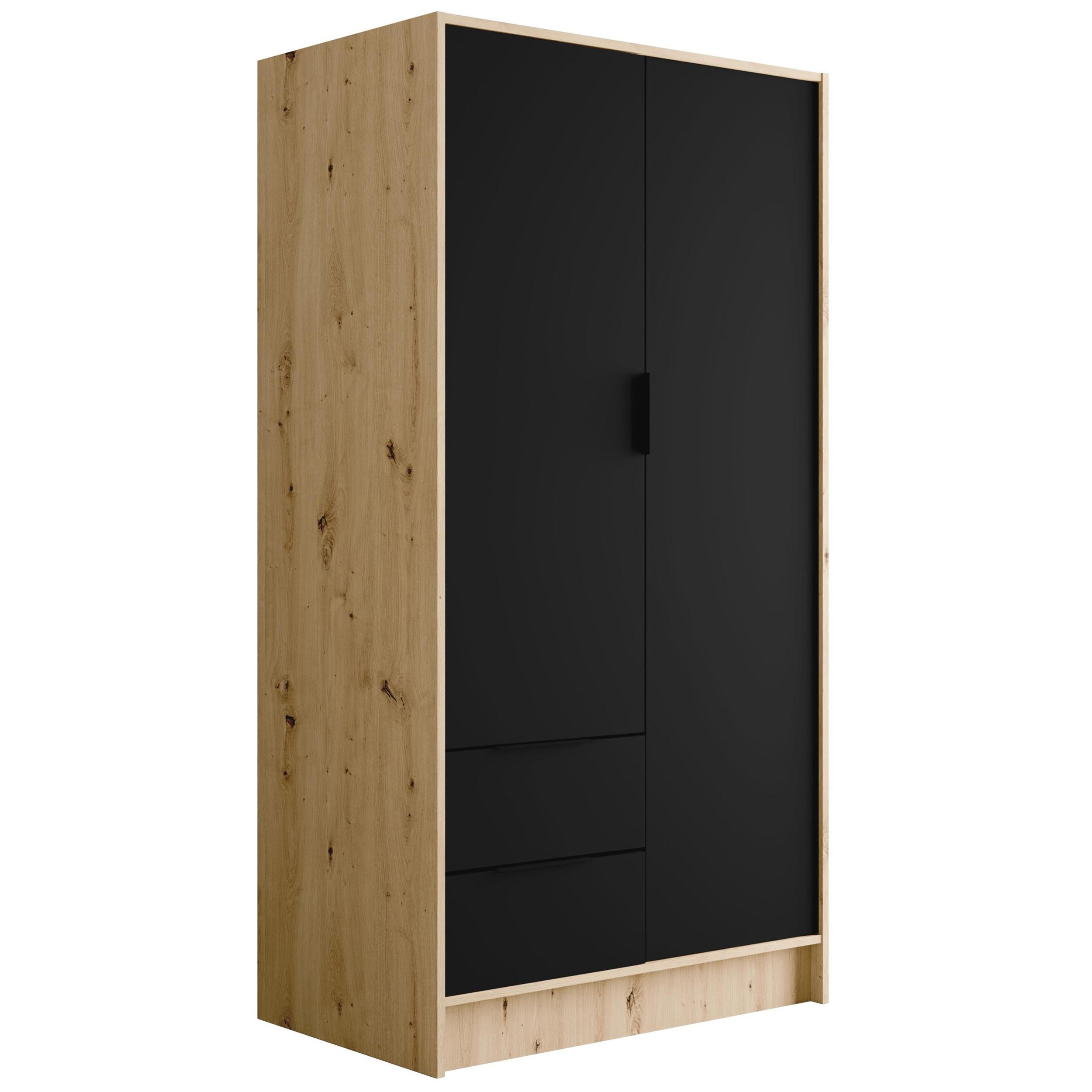 KLEIDERSCHRANK mit Flügeltüren KOLIN 100x200cm Artisan / Schwarz - Schwarz/Eiche Artisan, Holzwerkstoff (102/200/51cm) - ALTDECOR