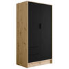 KLEIDERSCHRANK mit Flügeltüren KOLIN 100x200cm Artisan / Schwarz - Schwarz/Eiche Artisan, Holzwerkstoff (102/200/51cm) - ALTDECOR