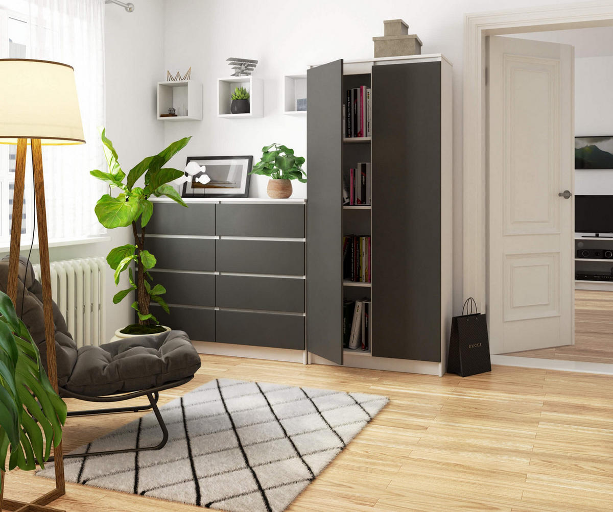 STANDREGAL Weiß, Graphit Grau 180/80/35 - Weiß, Holzwerkstoff (80/180/35cm) - RAUMHIRSCH FURNITURE