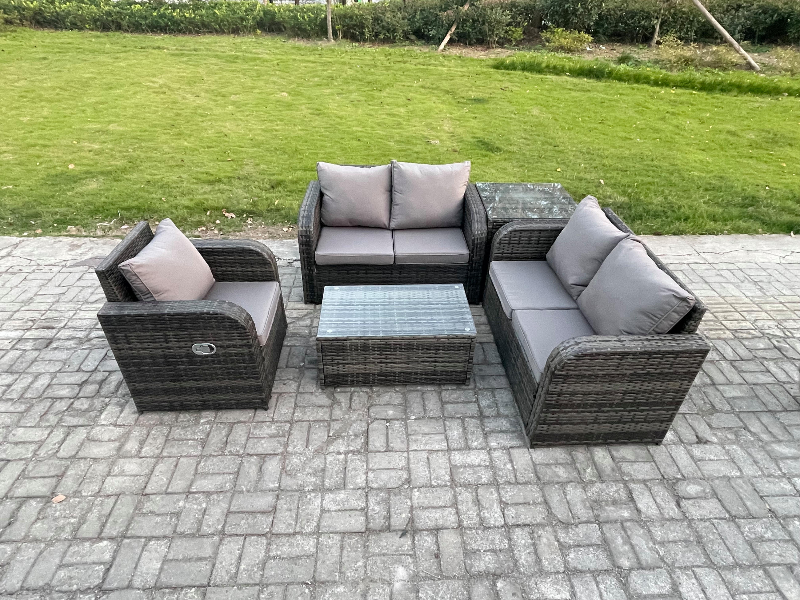 LOUNGESOFA-SET Polyrattan Dunkelgrau 5-Sitzer - Dunkelgrau, Metall - Fimous