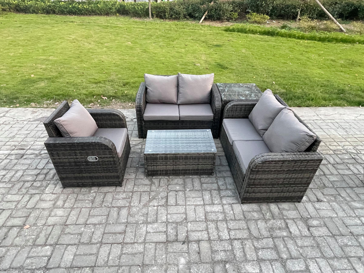 LOUNGESOFA-SET Polyrattan Dunkelgrau 5-Sitzer - Dunkelgrau, Metall - Fimous