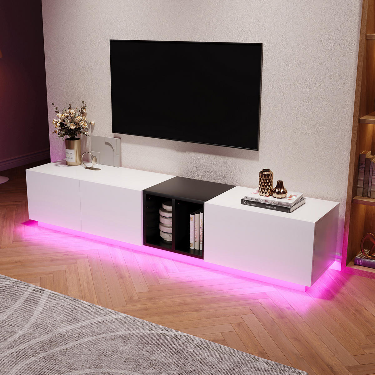 TV-SCHRANK in Schwarz-Weiß mit Schubladen und Fächern 190/40/35 cm - Weiß, Holzwerkstoff (190/35/40cm) - Redom