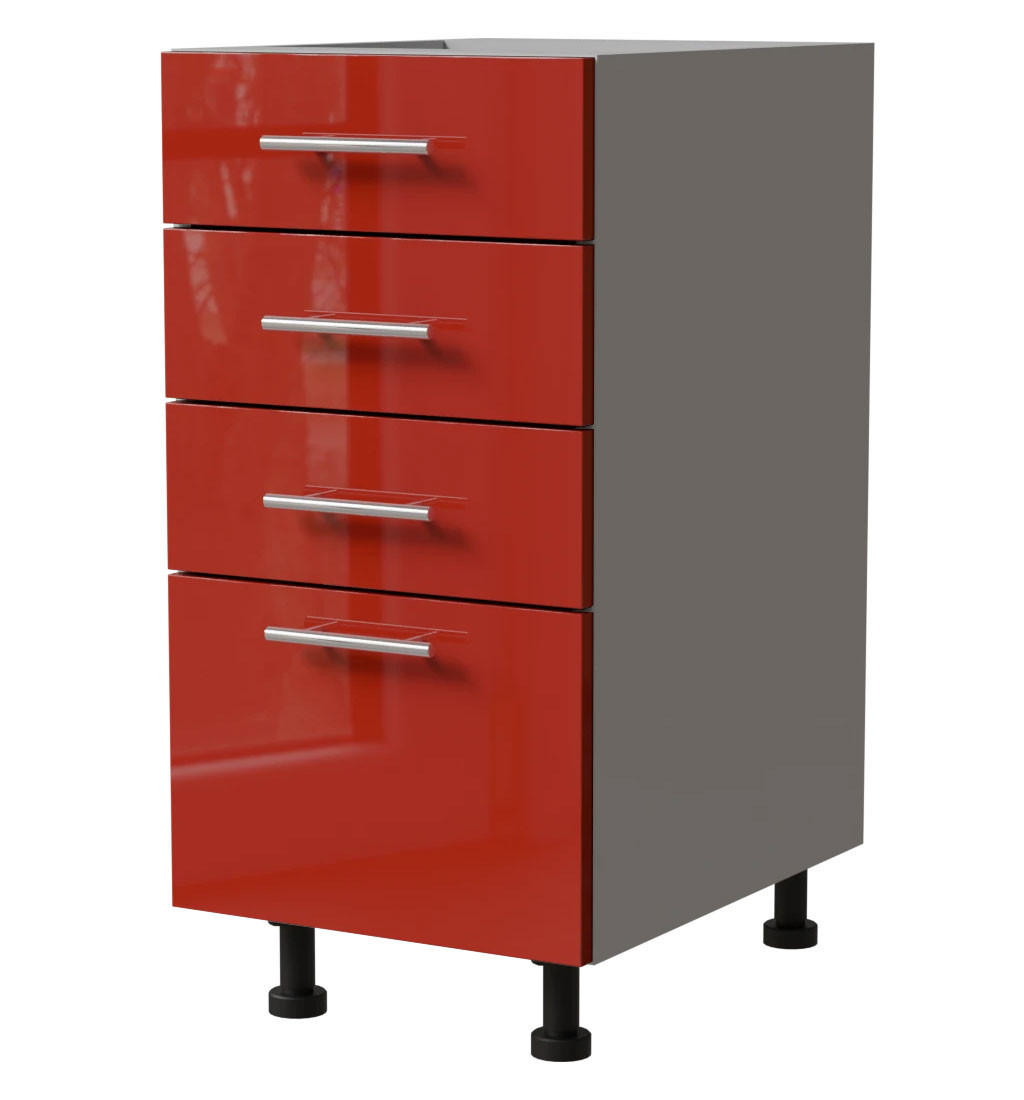SCHUBLADENUNTERSCHRANK Brerra D4R/40 Korpus grau / Front RAL 3002 karminrot Hochglanz 40 / 50 / 82 cm - Rot/Grau, Holz/Holzwerkstoff (40/82/50cm) - Feldmann-Wohnen