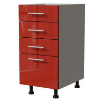 SCHUBLADENUNTERSCHRANK Brerra D4R/40 Korpus grau / Front RAL 3002 karminrot Hochglanz 40 / 50 / 82 cm - Rot/Grau, Holz/Holzwerkstoff (40/82/50cm) - Feldmann-Wohnen