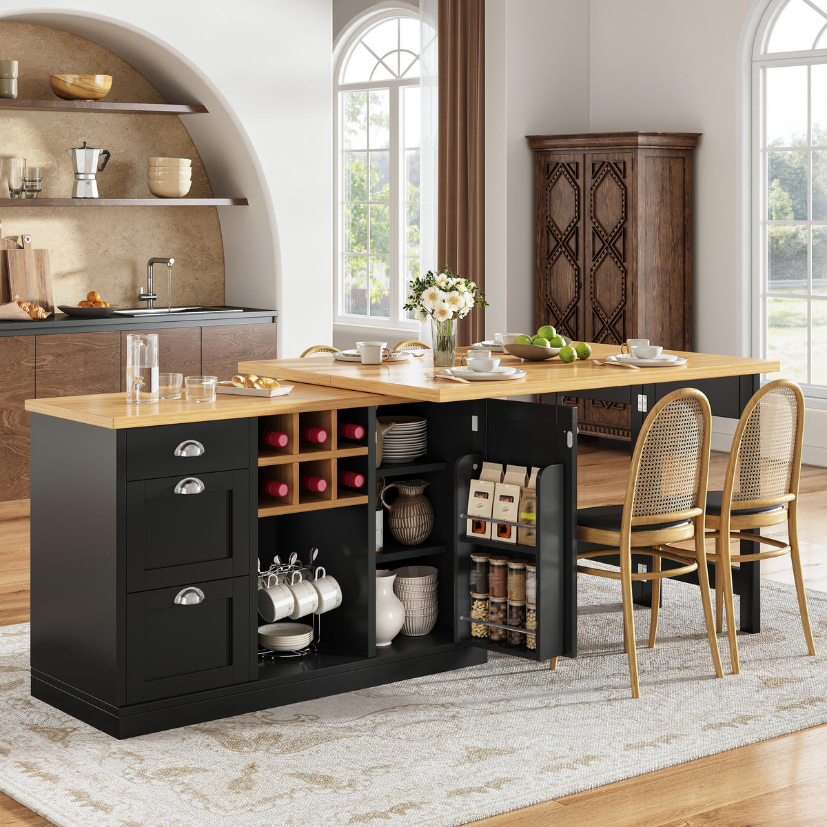 BARTISCH Ausziehbar Stauraum Weinregal Schublade Schwarz - Schwarz, Holzwerkstoff (120/74/40cm) - FLIEKS