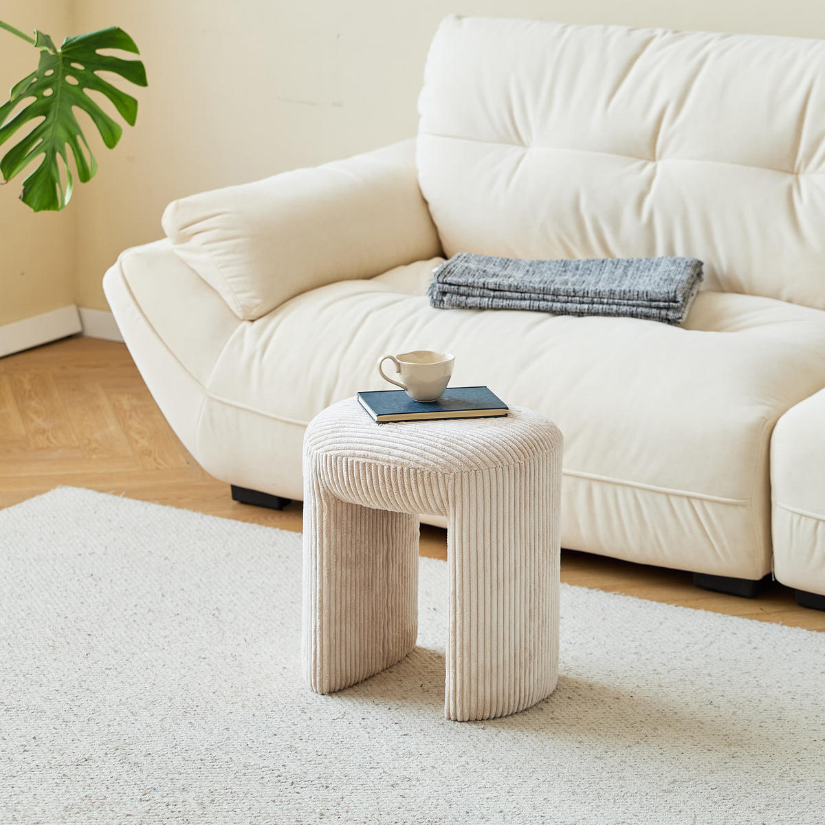 POUF kord Beige - Beige, Textil (40/45/35cm) - Nordlys