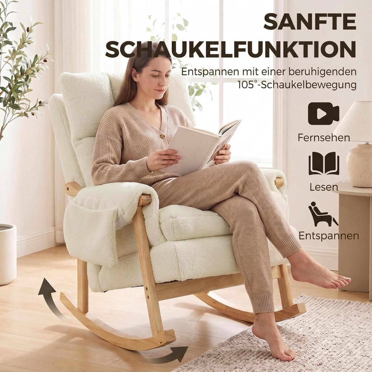 SCHAUKELSTUHL Polyester Creme - Creme/Naturfarben, Holz/Textil (77/93/104cm) - HOMCOM
