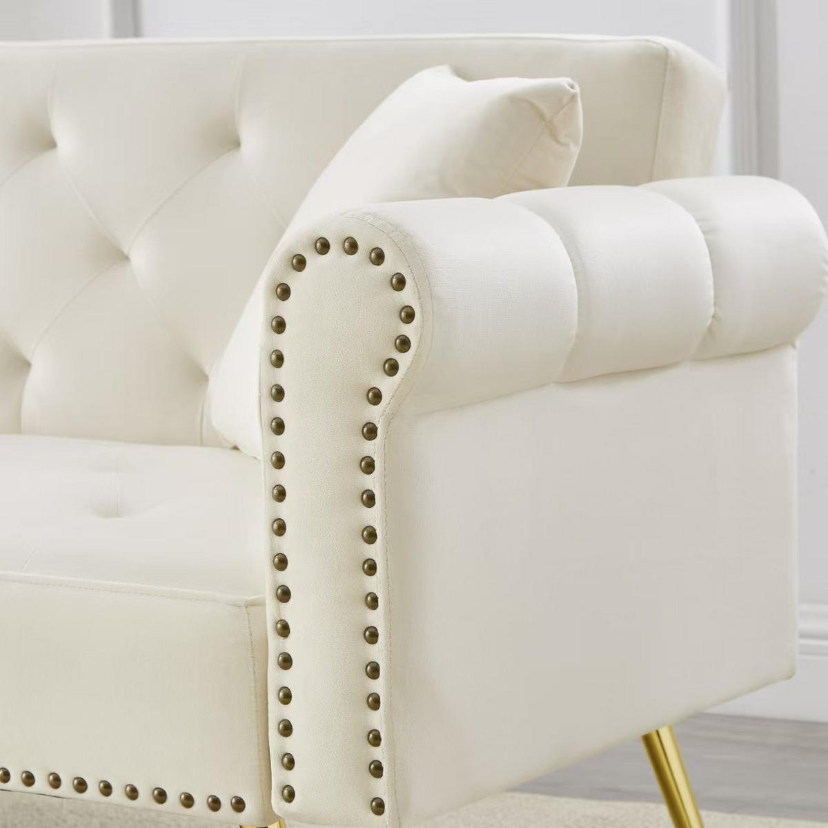 2-SITZER SCHLAFSOFA Samt Beige mit verstellbarer Rückenlehne und 2 Kissen - Beige, Textil/Metall (173/70/75cm) - WISHDOR