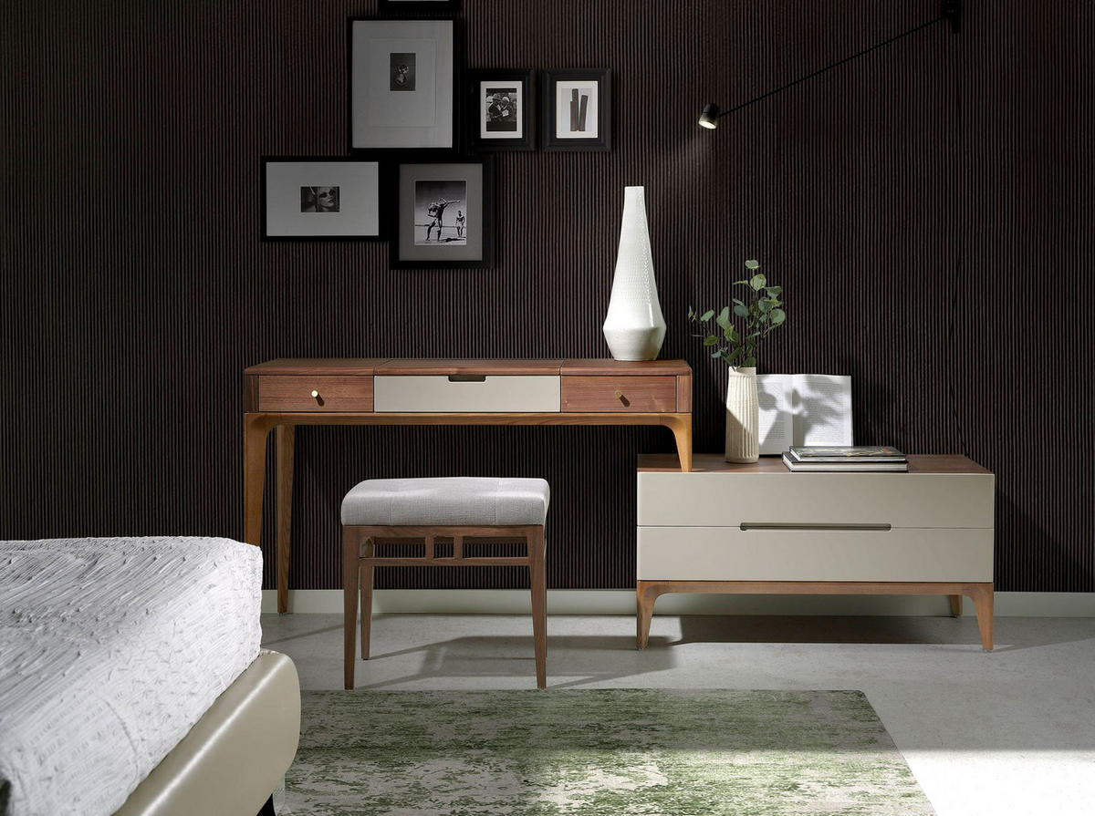 HOCKERBANK Hocker aus grauem Stoff 48/36/46 cm - Walnussfarben/Grau, Textil (48/46/36cm) - ANGEL CERDA