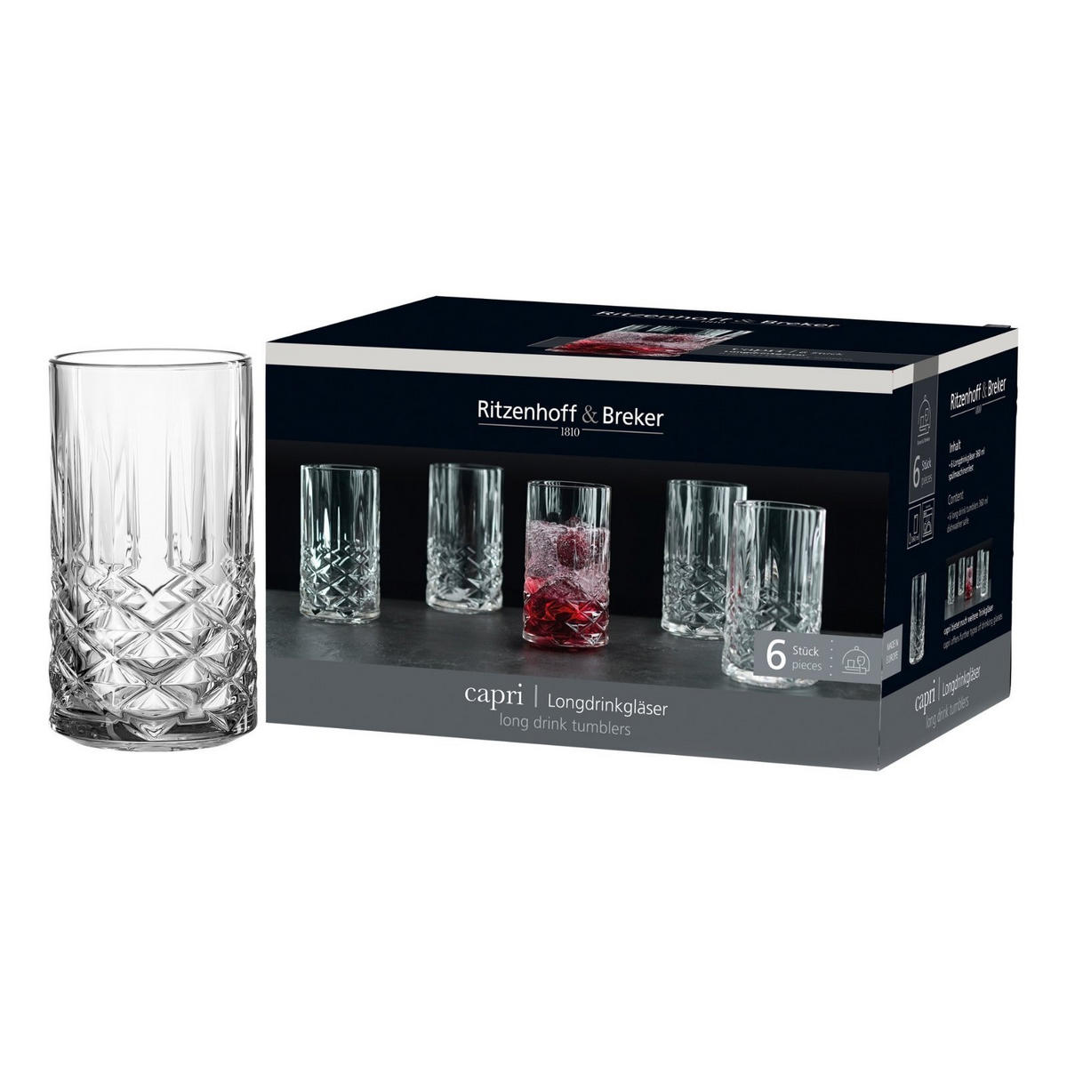 LONGDRINKGLÄSER-SET Capri transparent 360 ml 6-tlg. - Transparent, Glas (360L) - Ritzenhoff Breker