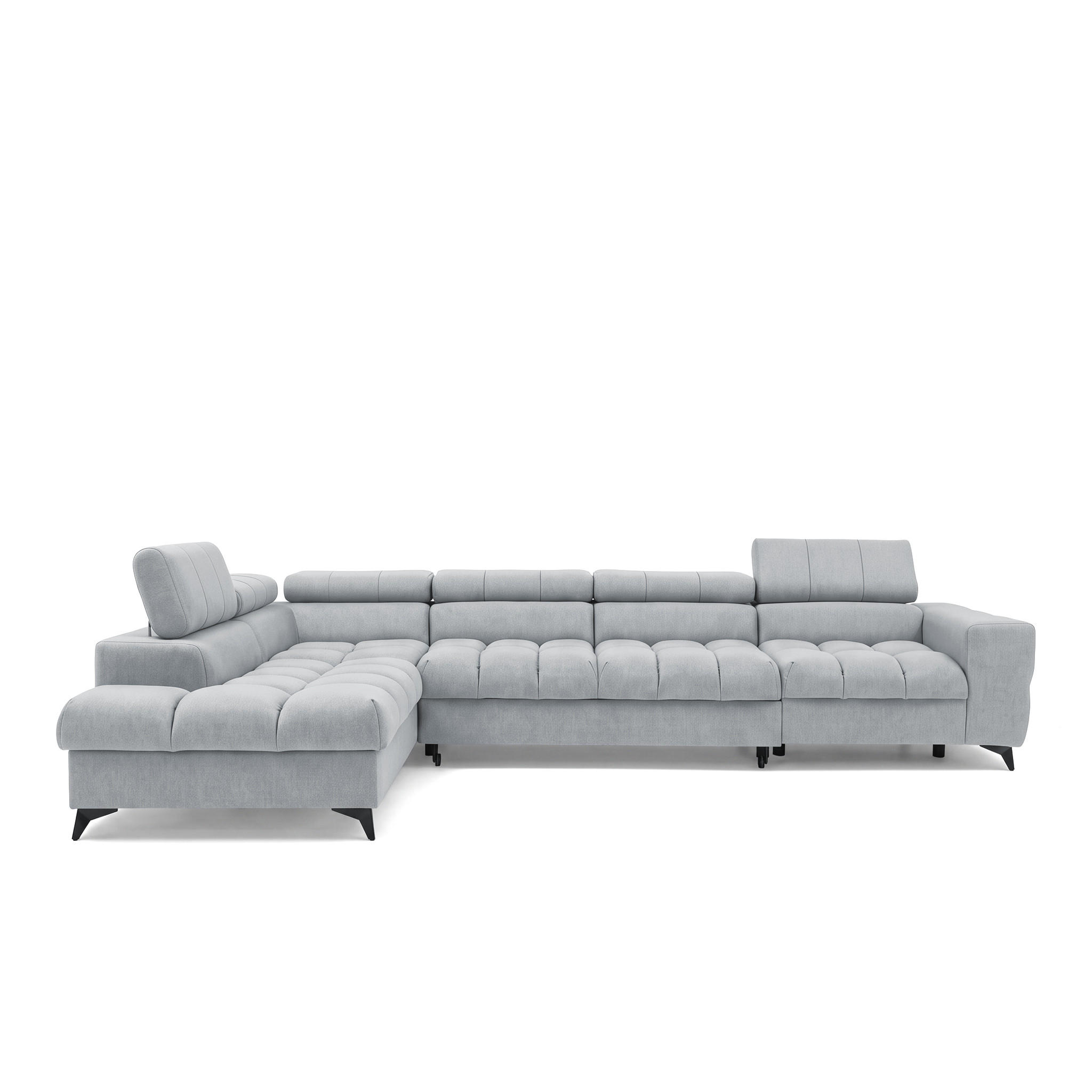 ECKSOFA PUDDING MAXI L Links mit Schlaffunktion 125x195 Velours Hellgrau - Hellgrau/Schwarz, Holz/Textil (203/350cm) - Muffo
