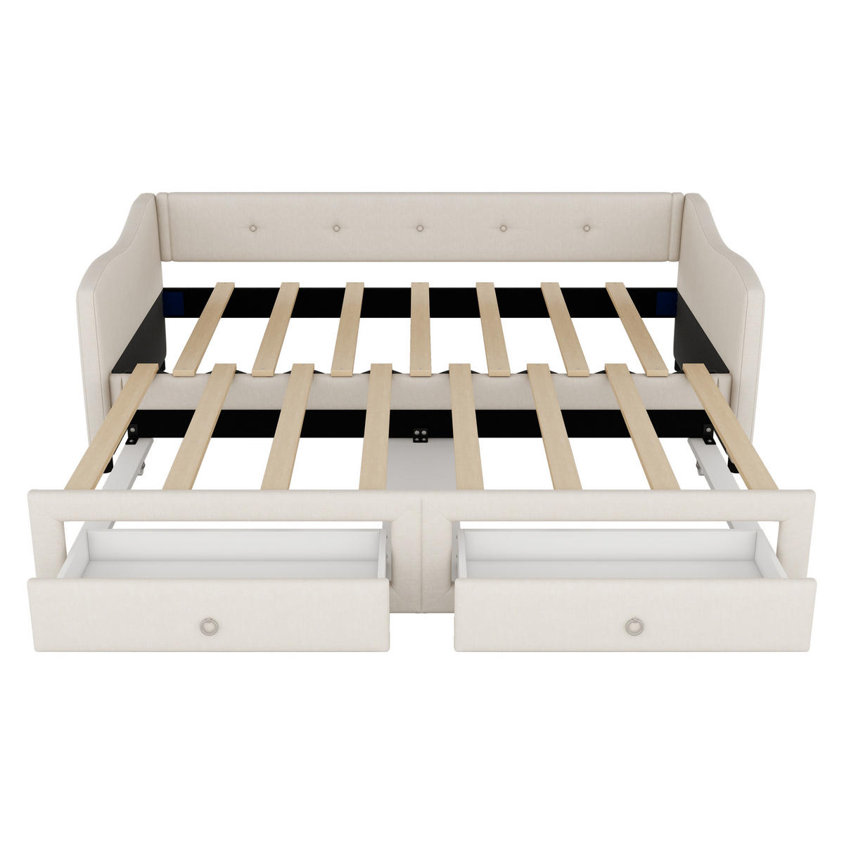 TAGESBETT 90/200 cm Beige aus Leinen mit ausziehbarem Bett und 2 Schubladen - Beige, Textil (90/200cm) - OKWISH