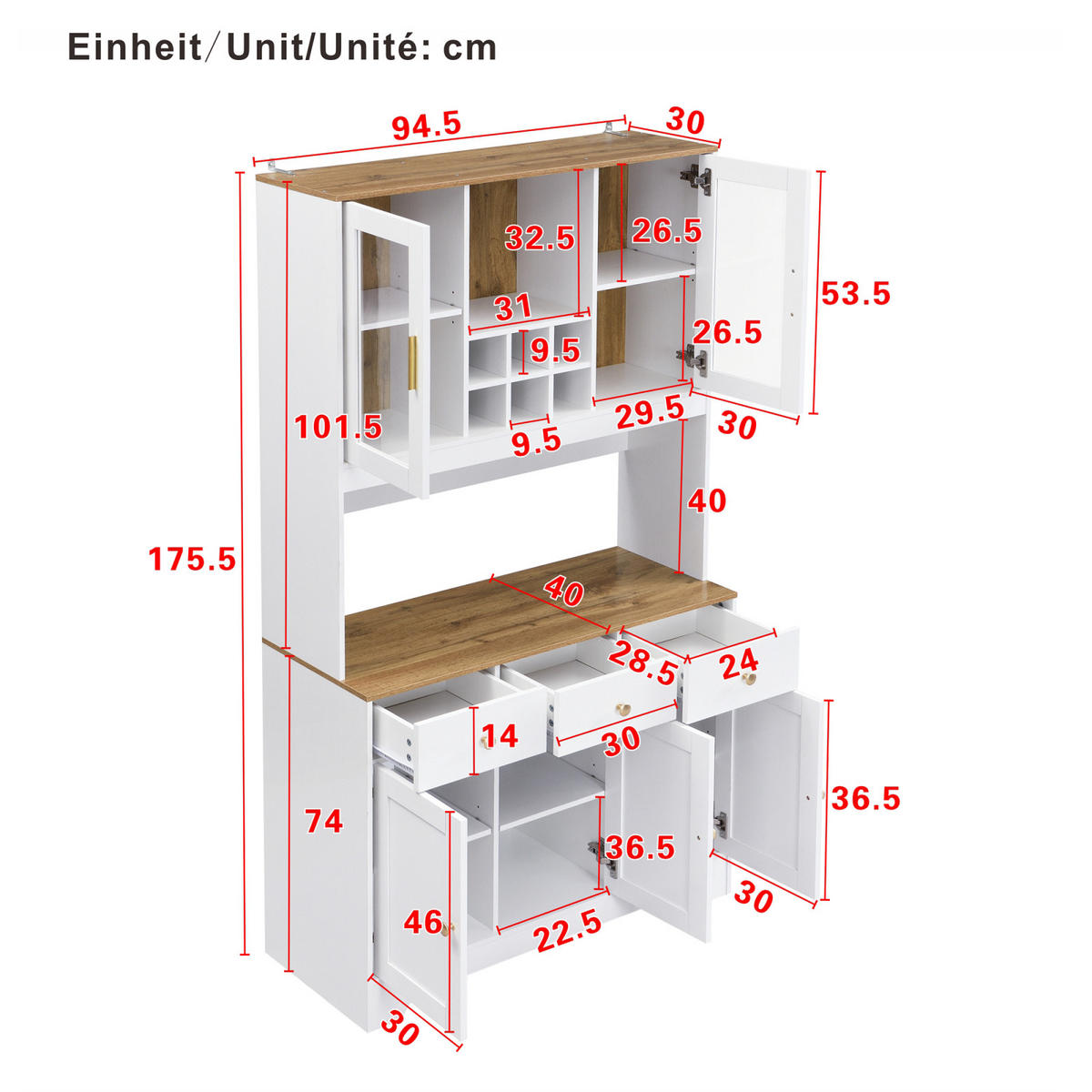 SIDEBOARD 94,5x30x175,5 cm, Holz, Weiß, modernes Design - Weiß, Holz (94/175/40cm)
