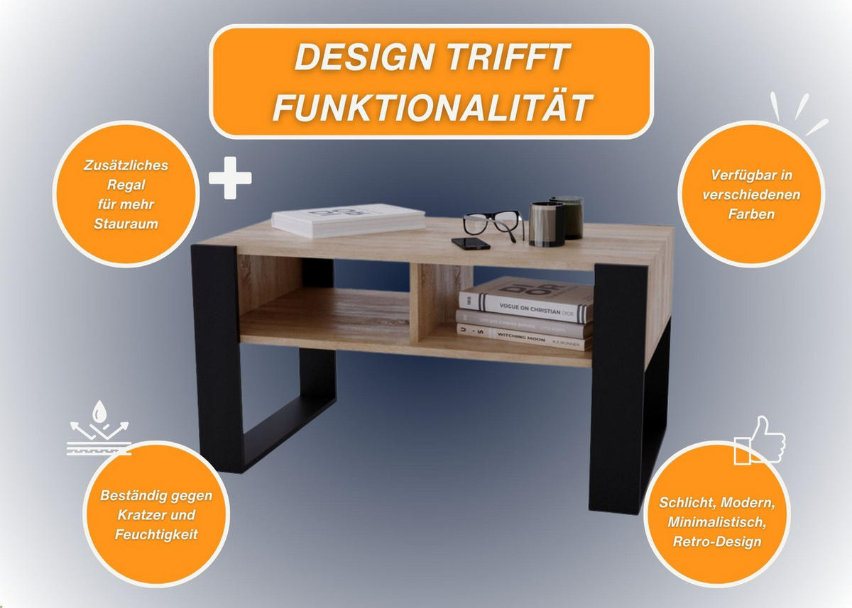 COUCHTISCH Holzwerkstoff rechteckig stabil Sonoma Eiche 45/53,6/92cm - Schwarz/Sonoma Eiche, Holzwerkstoff (53.6/92/45cm) - CraftPAK