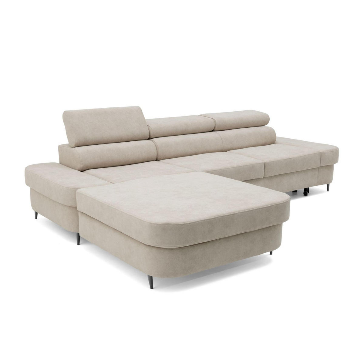 ECKSOFA JAZZ L Links mit Schlaffunktion 127x216 Velours Beige - Beige/Schwarz, Holz/Textil (285/237cm) - Muffo