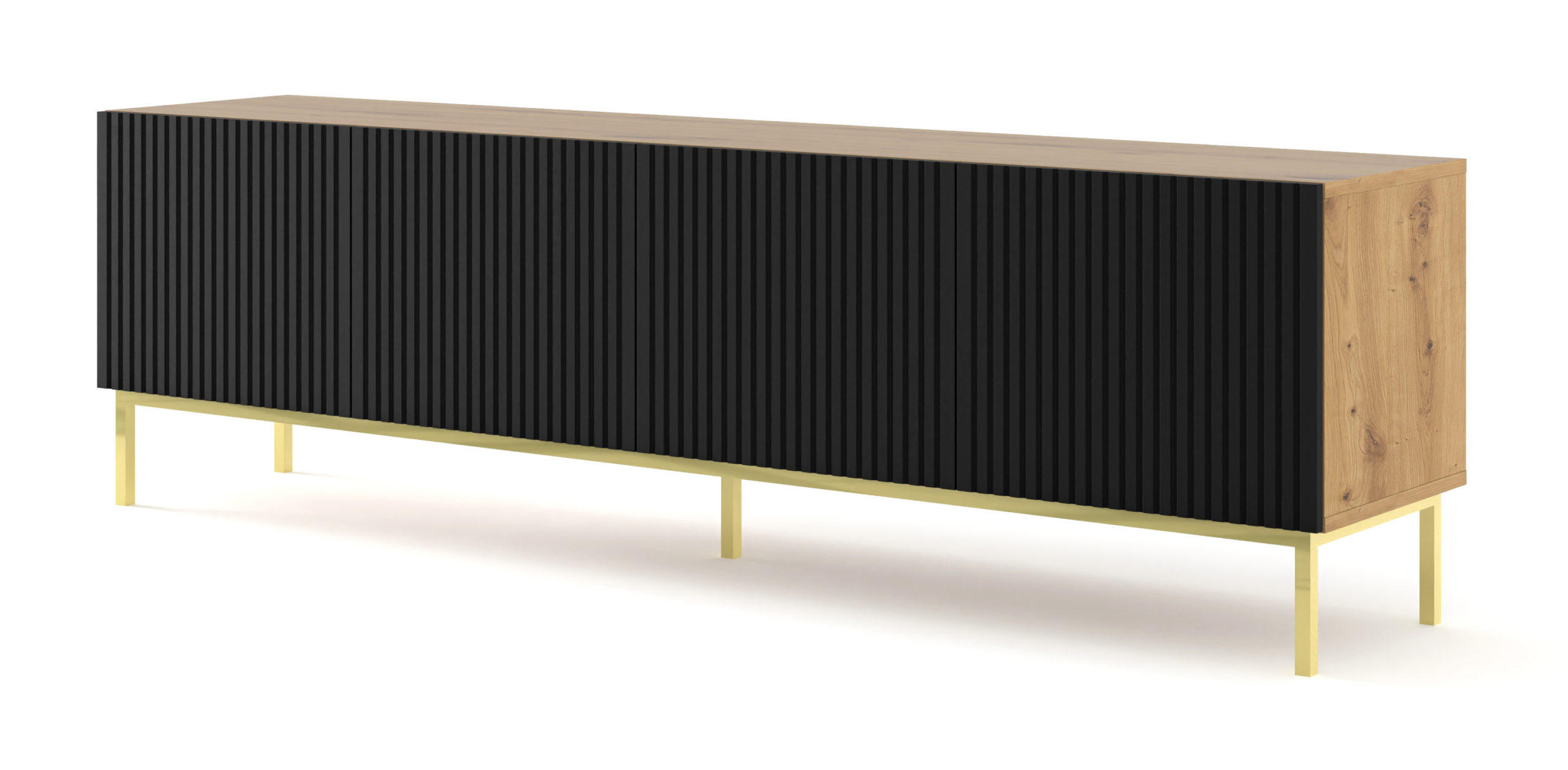 TV LOWBOARD Artisan Eiche, Schwarz, Gold 200/58/42 - Goldfarben/Schwarz, Holzwerkstoff (200/58/42cm) - RAUMHIRSCH FURNITURE