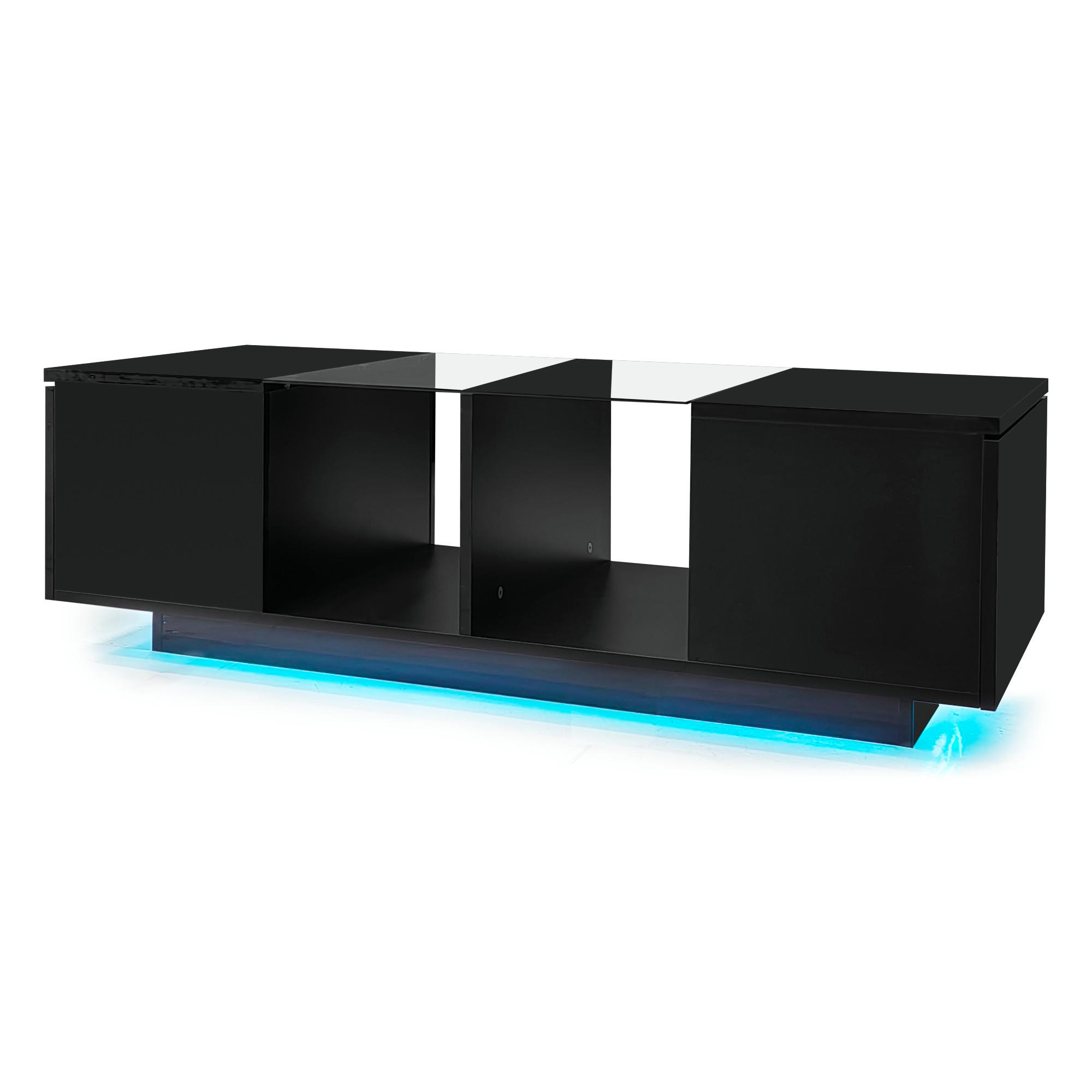 COUCHTISCH DE-066 LED Hochglanz Schwarz - Schwarz, Holzwerkstoff (50/120/39cm) - ComfortXL