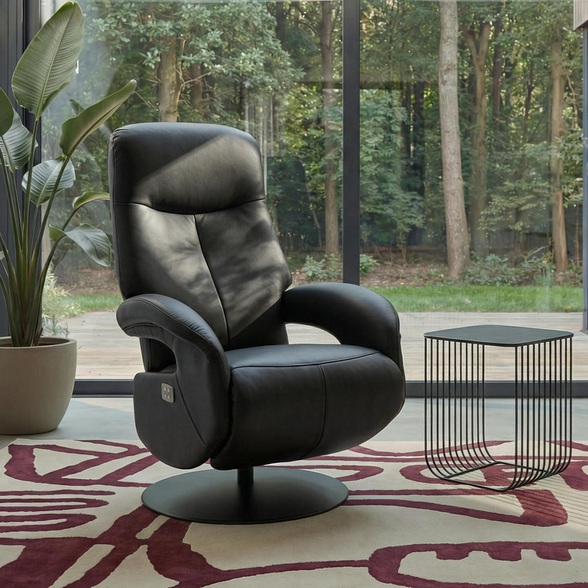 RELAXSESSEL Echtleder Schwarz - Schwarz, Leder/Metall (79/115/85cm) - Furnhouse