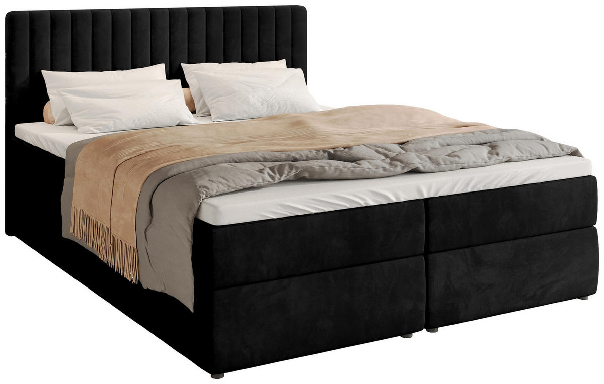 BOXBETT Dream mit Topper 140/200 Schwarz - Schwarz, Holzwerkstoff/Textil (140/200cm) - Bromarkt