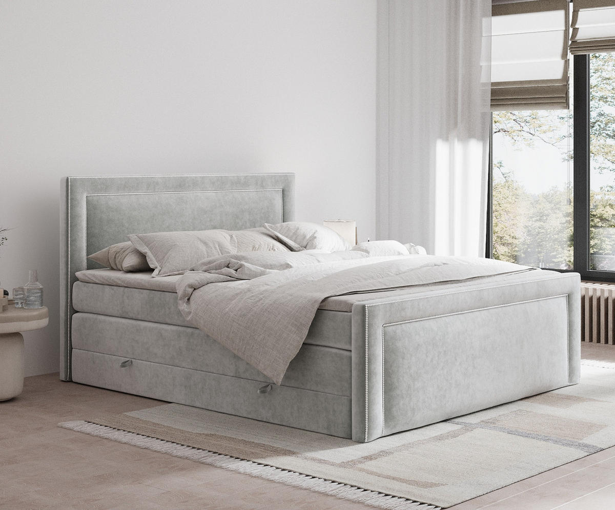 BOXSPRINGBETT Luxora Hellgrau 180/200 cm - Hellgrau/Schwarz, Holz/Holzwerkstoff (180/200cm) - Maison de Reve
