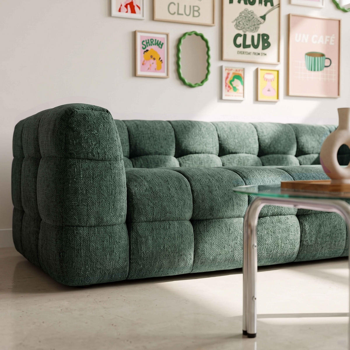 SOFA 3-Sitzer, Grün - Grün, Holz/Textil (228/69/102cm) - Oviala