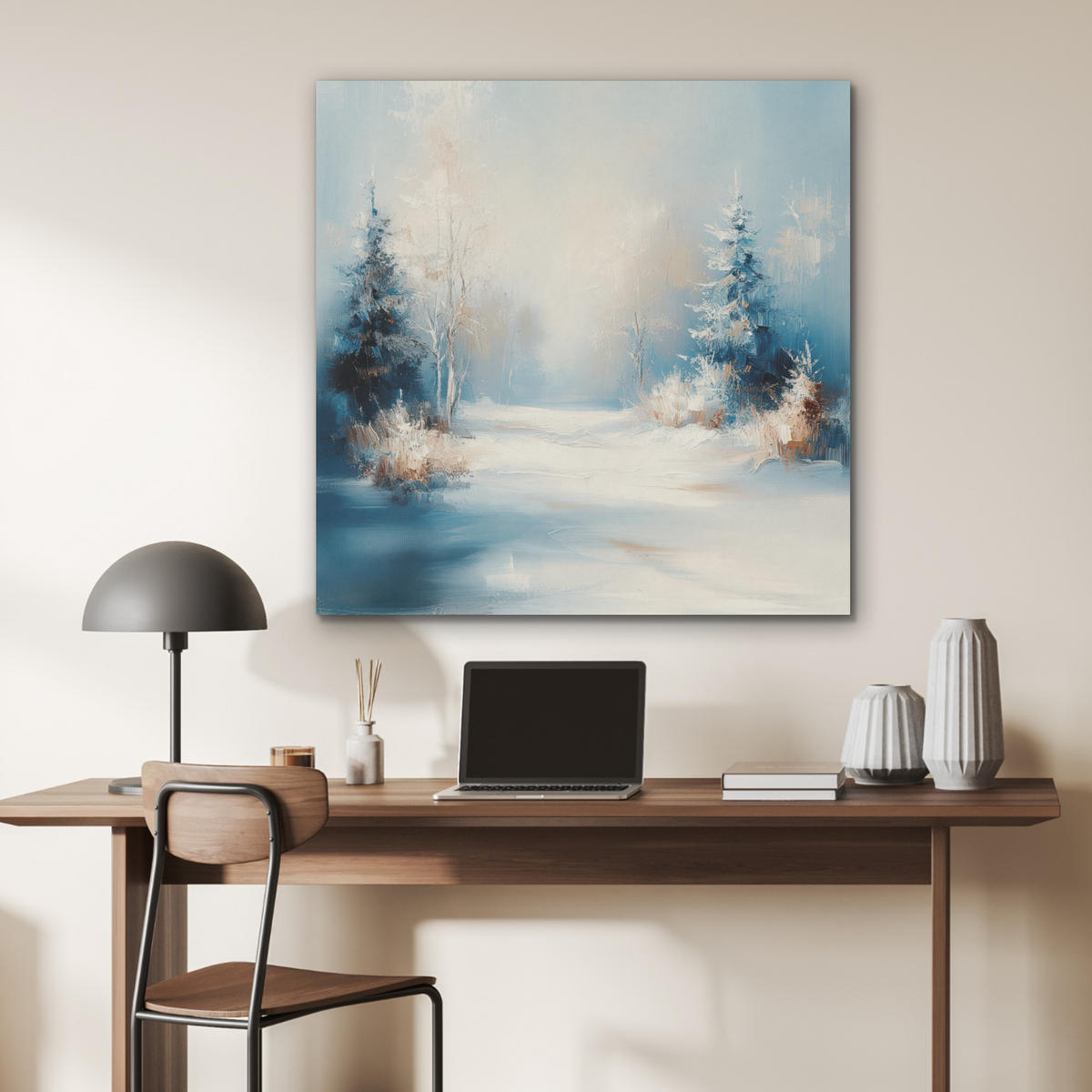 AKUSTIKPANEEL Wald - Winter - Natur - Abstrakt - Schnee 90x90 cm - Weiß, Textil (90/0.9/90cm) - MuchoWow