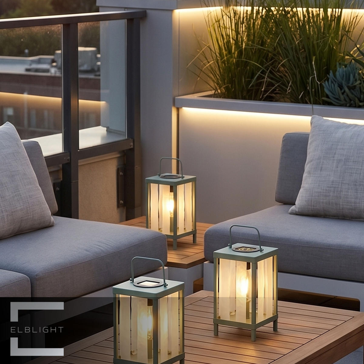 SOLAR-GARTENLEUCHTE LED-Tischleuchte wetterfest mit-Dämmerungssensor warmweiß Metall Echtglas Laterne für Balkon Terrasse Garten mit-Aufhängung - Grün, Metall (15/15/32cm) - Elblight.de