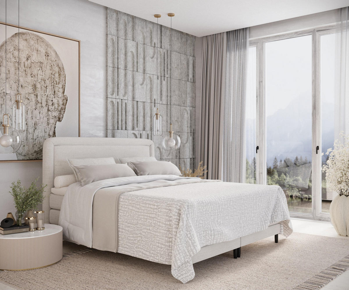 BOXSPRINGBETT Dove Creme 180/200 cm mit Matratzen und Topper - Creme/Schwarz, Holz/Holzwerkstoff (180/200cm) - Maison de Reve