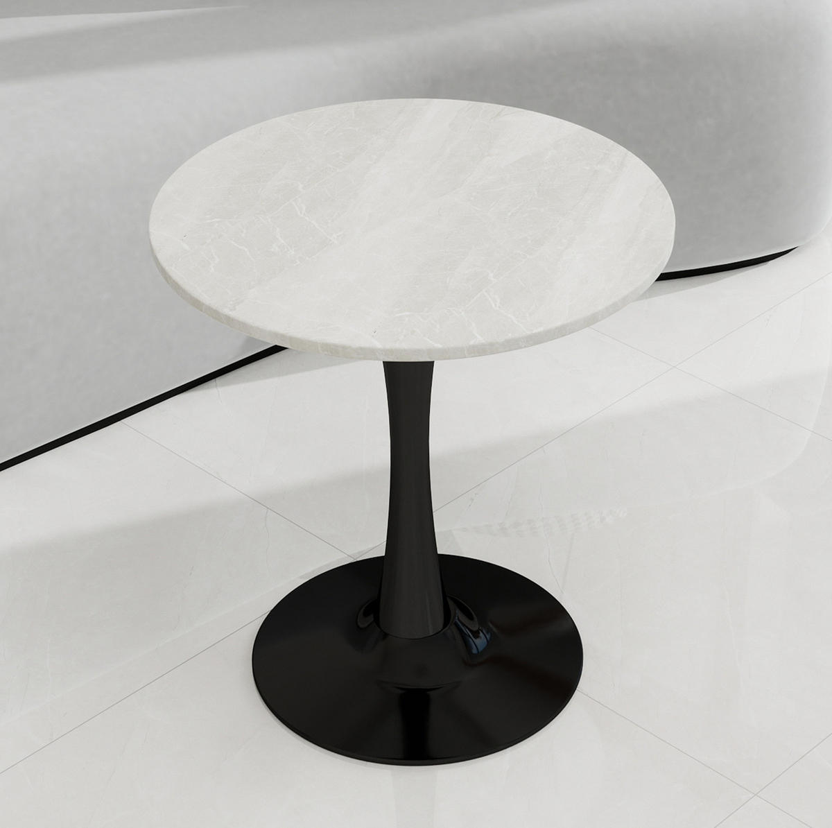 KONFERENČNÍ stolek 70/70/72 cm černo-bílý z umělého mramoru s kulatou deskou - černá, kámen (70/70/72cm) - OKWISH