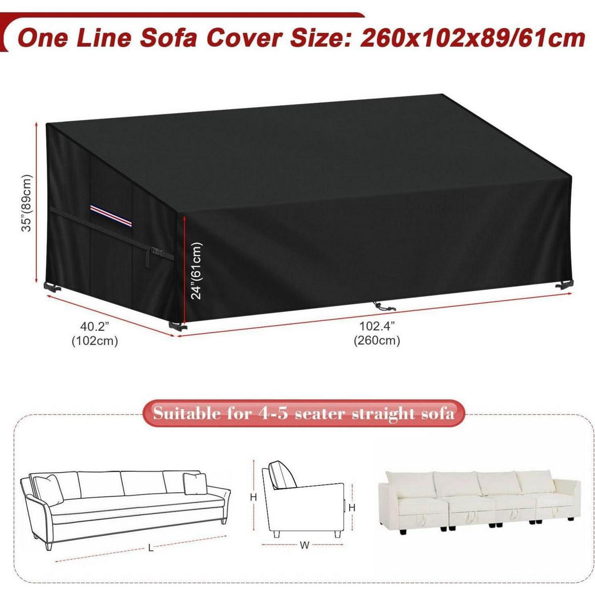 ABDECKUNG für Gartensofa 260x102x89/61cm Wasserdicht - Schwarz, Kunststoff (1/1/1cm)