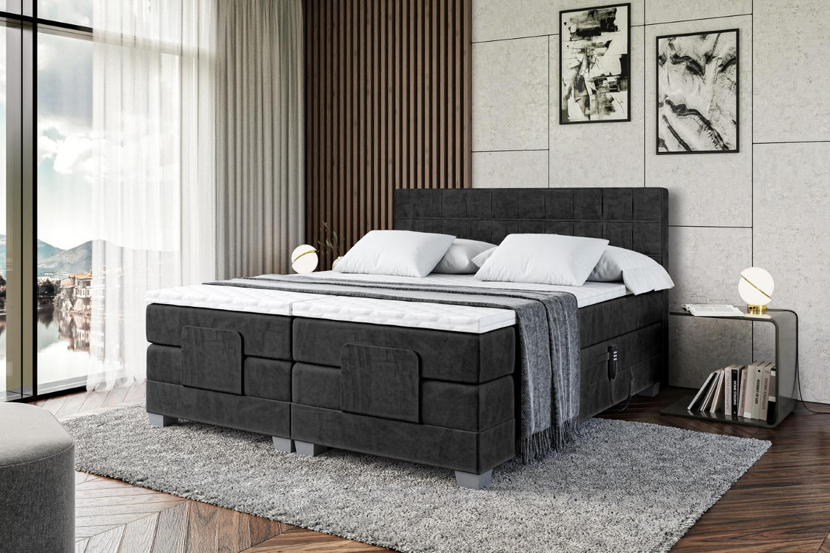 BOXSPRINGBETT elektrisch verstellbar mit 2 Matratzen H4/Taschenfederung OSTO EL 140 x 200 Schwarz - Schwarz, Holzwerkstoff (147/200cm) - ALTDECOR