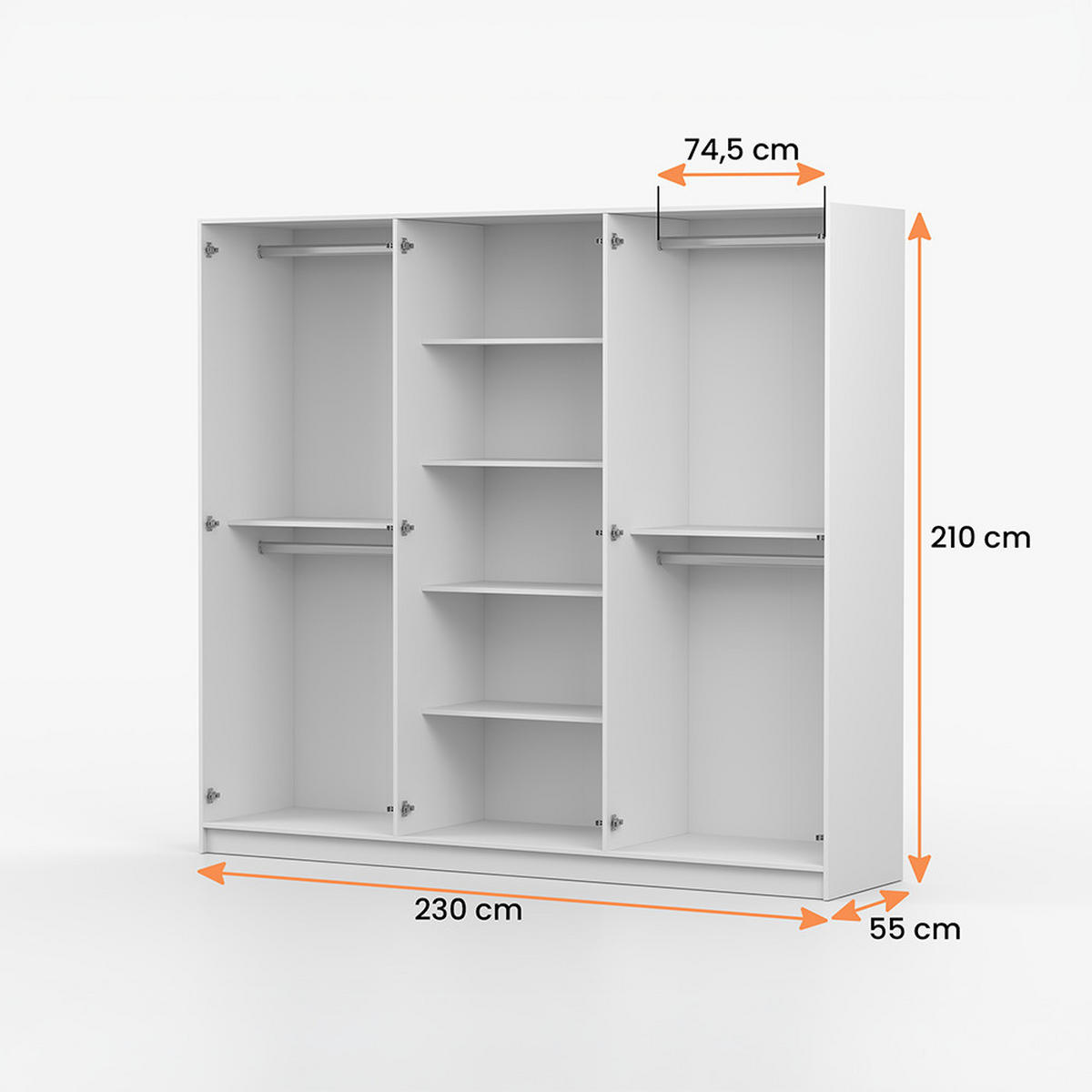 DREHTÜRENSCHRANK ROSA 6D 230/210/55 cm 6-türig Weiß - Goldfarben/Weiß, Holz/Holzwerkstoff (230/210/55cm) - imoebel24