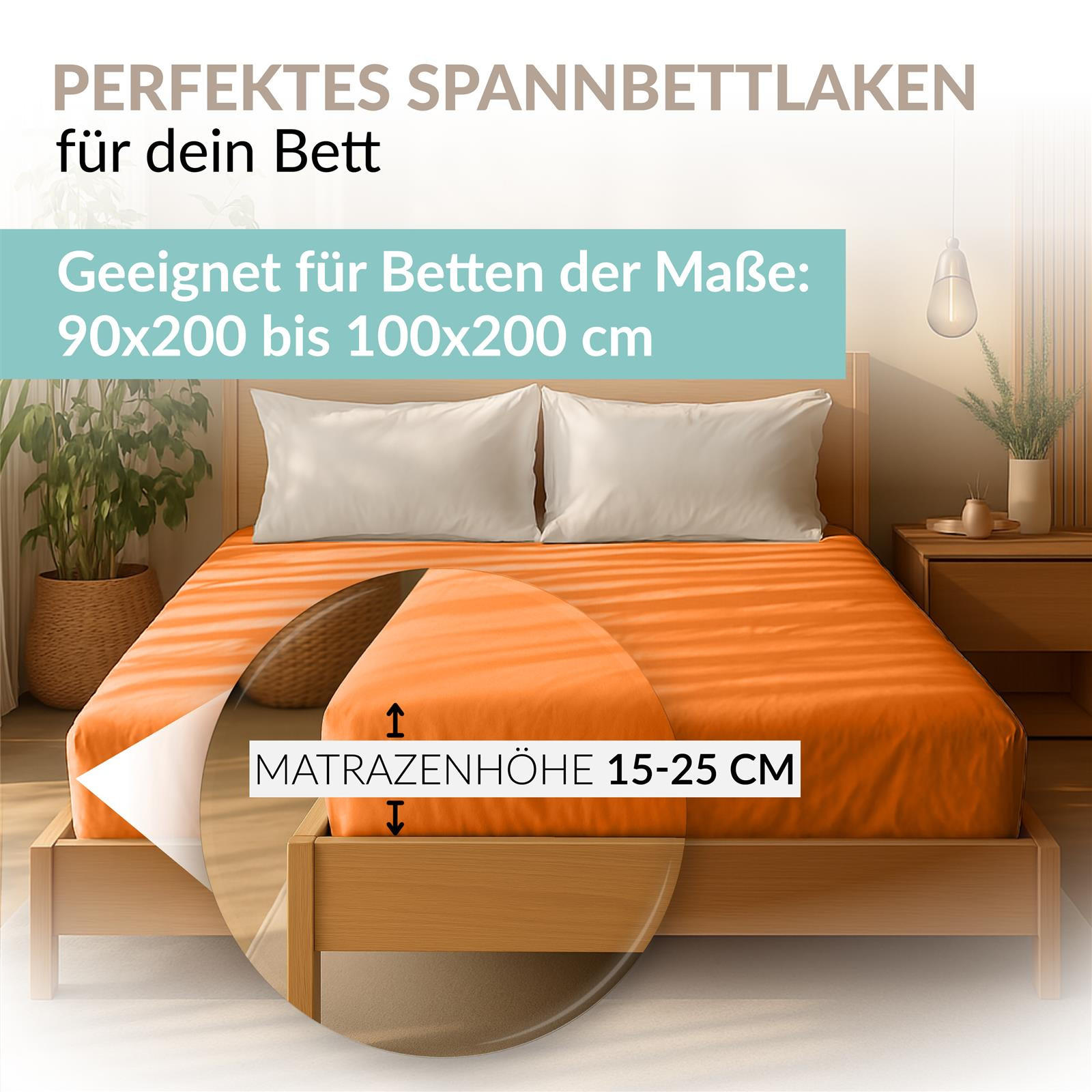 Thumbnail - Carpe Sonno Mako-Jersey-Bettlaken, Orange, Textil, Uni, Füllung: Baumwollfüllung, Rechteckig, 140x200 cm, Oeko-Tex® Stan...