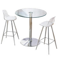 BARTISCH-SET DE-39350 3-teilig, Glastisch und 2 Hocker Transparent/Silber - Silberfarben, Metall (89/92/89cm) - ComfortXL