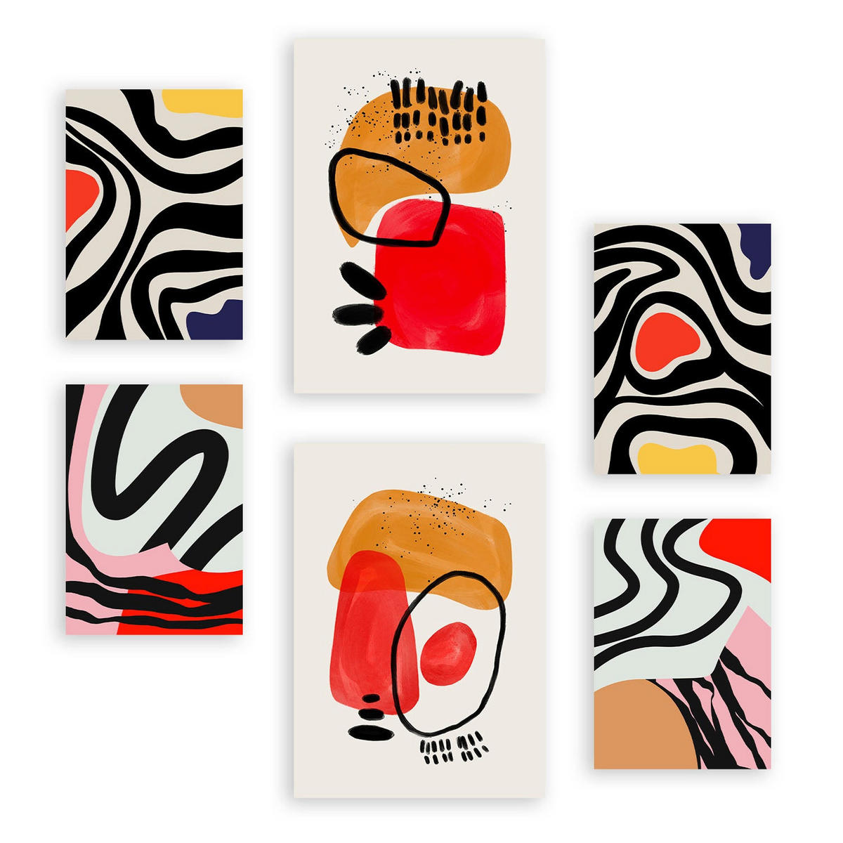 POSTER Set Mit 6 Jazzy Arts 1 In Farbenfrohe Zusammenfassungen A3 & A4 Rahmenlos - Klar, Papier (29/3cm) - Nacnic