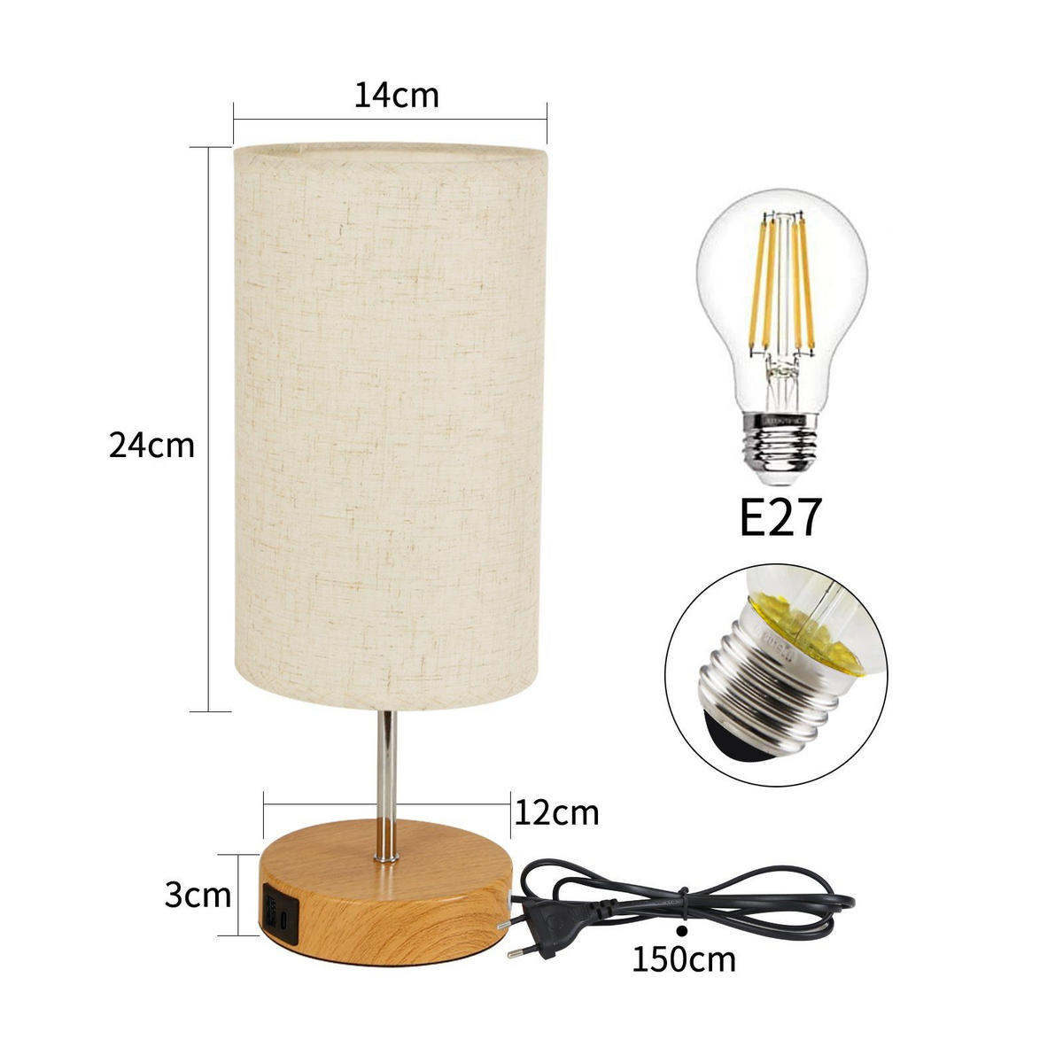 TISCHLEUCHTE Zenit 16/16/26 cm - Weiß, Textil (16/16/26cm) - Nettlife