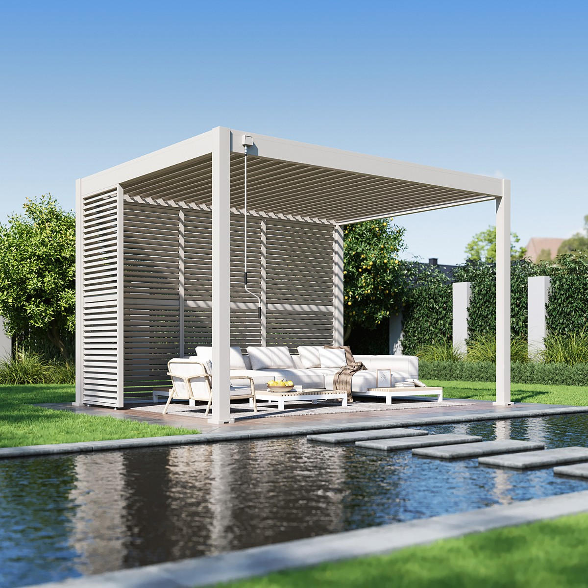 LAMELLENWAND für Pergola horizontal 113 cm drehbare Lamellen aus Aluminium Ivory Sand - Beige, Metall (113/235/6cm) - WEIDE