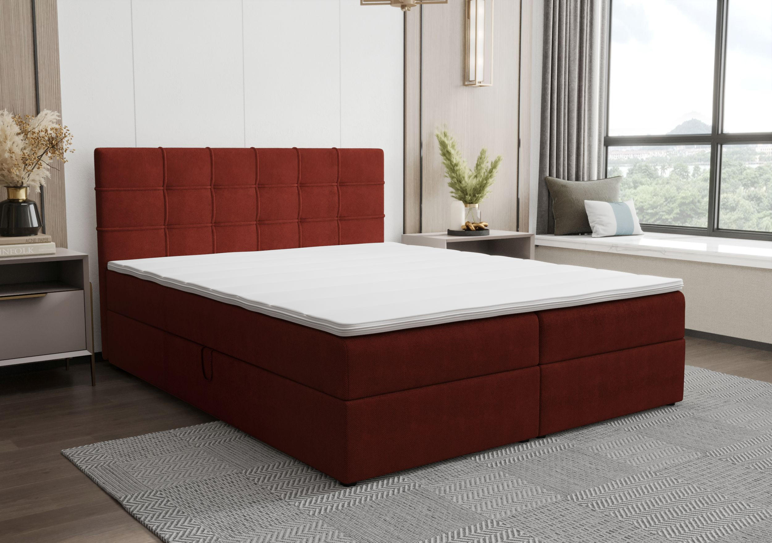BOXBETT KIDA mit Matratze H3, Bonell und Topper 180x200 Curio 57 - Rot, Textil (180/200cm) - Bedante