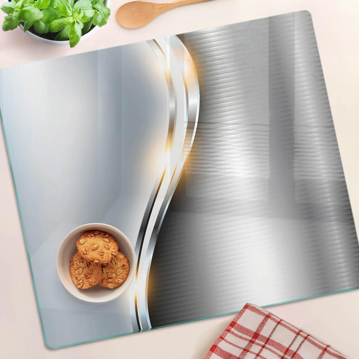 GLASPLATTE 60x52 cm Textur - Silberfarben, Glas (60/0.4/52cm) - TULUP