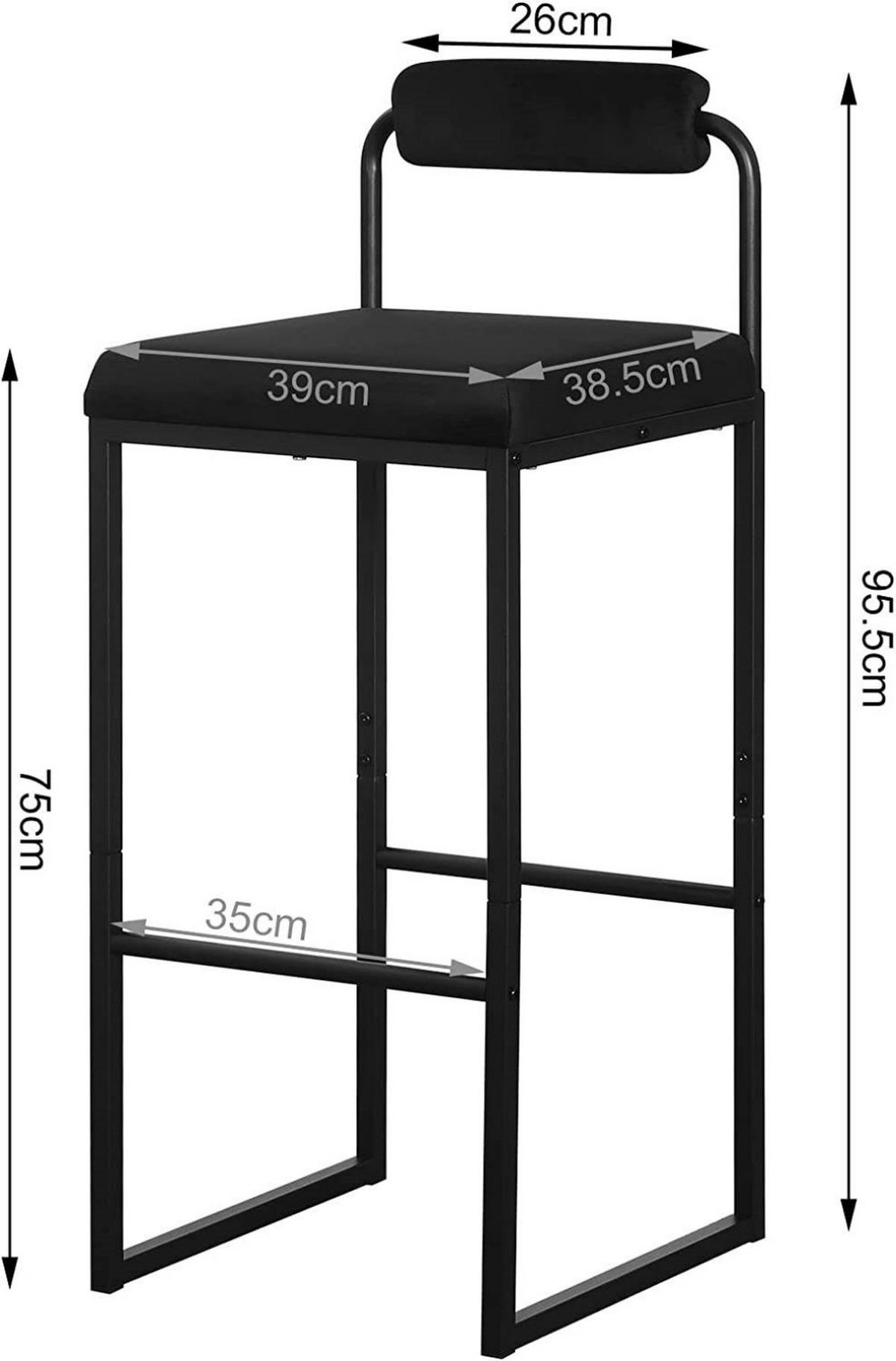 BARHOCKER 2er Set, Hochstuhl, Samt, Schwarz - Schwarz, Textil/Metall (39/95.5/38.5cm) - Woltu