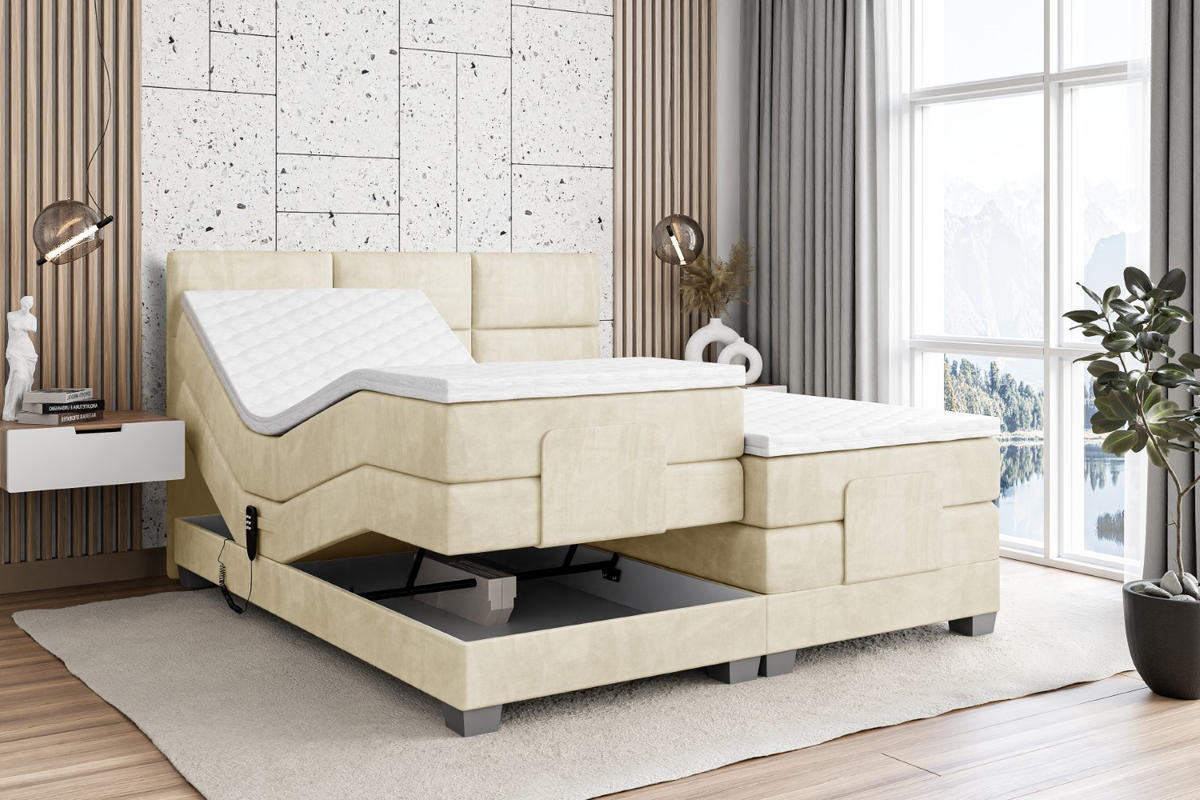 BOXSPRINGBETT elektrisch verstellbar mit 2 Matratzen H4/Taschenfederung PROT EL 140 x 200 Beige - Beige, Holzwerkstoff (147/200cm) - ALTDECOR