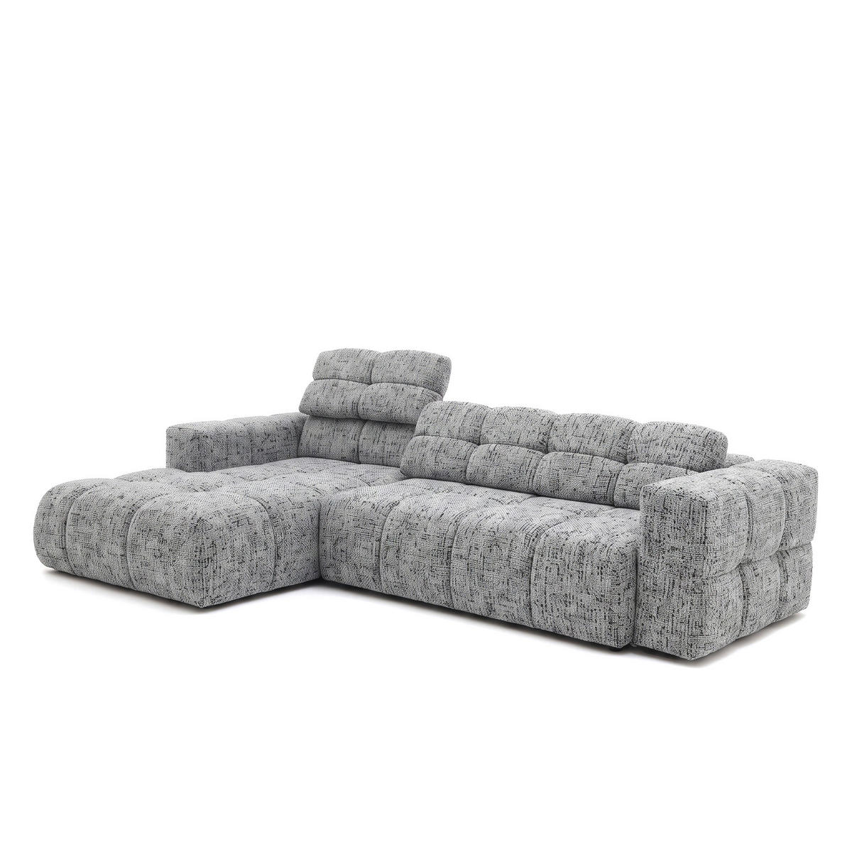 ECKSOFA TENDER Links mit Schlaffunktion und Verstellbare Kopfstützen, Chenille grau - Schwarz/Grau, Holz/Kunststoff (315/176cm) - Muffo