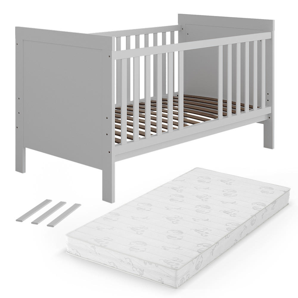 BABYBETT Ajaton Weiß 144.4 x 83 cm mit Matratze - Weiß, Holzwerkstoff (144.4/83/80.8cm) - VitaliSpa