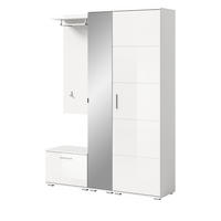 GARDEROBE Set 4-teilig weiß Hochglanz 140 cm, Kombination mit viel Stauraum - Weiß Hochglanz/Silberfarben, Glas/Holzwerkstoff (140/191/37cm) - Inn.Furn